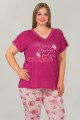 fuşya renk ve çiçek desenli lady 10663 büyük beden kapri pijama takımı, lady10663-2xl, lady pijama takımı, Lady