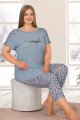 gri renk ve çiçek desenli lady 10660 büyük beden kapri pijama takımı, lady10660-2xl, lady pijama takımı, Lady