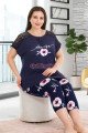 lacivert renk ve çiçek desenli lady 10677 büyük beden kapri pijama takımı, lady10677-2xl, lady pijama takımı, Lady