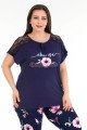 lacivert renk ve çiçek desenli lady 10677 büyük beden kapri pijama takımı, lady10677-2xl, lady pijama takımı, Lady
