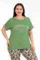 yeşil renk ve çiçek desenli lady 10678 büyük beden kapri pijama takımı, 8509990021702, lady pijama takımı, Lady