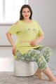 sarı renk ve çiçek desenli lady 10679 büyük beden kapri pijama takımı, lady10679-2xll, lady pijama takımı, Lady