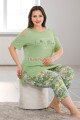 açık yeşil renk ve çiçek desenli lady 10679 büyük beden kapri pijama takımı, lady10679-2xl, lady pijama takımı, Lady