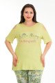 sarı renk ve çiçek desenli lady 10679 büyük beden kapri pijama takımı, lady10679-2xll, lady pijama takımı, Lady
