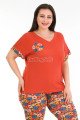 turuncu renk ve çiçek desenli lady 10680 büyük beden kapri pijama takımı, lady10680-2xl, lady pijama takımı, Lady