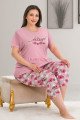gül kurusu renk ve çiçek desenli lady 10681 büyük beden kapri pijama takımı, lady10681-2xl, lady pijama takımı, Lady