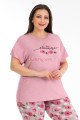 gül kurusu renk ve çiçek desenli lady 10681 büyük beden kapri pijama takımı, lady10681-2xl, lady pijama takımı, Lady