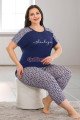 lacivert renk ve çiçek desenli lady 10682 büyük beden kapri pijama takımı, lady10682-2xl, lady pijama takımı, Lady