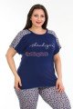 lacivert renk ve çiçek desenli lady 10682 büyük beden kapri pijama takımı, lady10682-2xl, lady pijama takımı, Lady