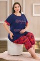 lacivert renk ve çiçek desenli lady 10683 büyük beden kapri pijama takımı, lady10683-2xl, lady pijama takımı, Lady
