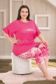 pembe renk ve çiçek desenli lady 10684 büyük beden kapri pijama takımı, lady10684-2xl, lady pijama takımı, Lady