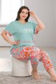 mavi renk ve çiçek desenli lady 10685 büyük beden kapri pijama takımı, lady10685-2xl, lady pijama takımı, Lady