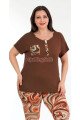 kahverengi renk ve çiçek desenli lady 10686 büyük beden kapri pijama takımı, lady10686-2xl, lady pijama takımı, Lady