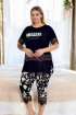 Siyah Renk ve Desenli Lady 10726  Kadın Büyük Beden Kapri Pijama Takımı