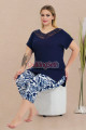 lacivert renk ve desenli lady 10734 kadın büyük beden tayt kapri pijama takımı, 8509990000363, büyük beden kapri pijama takımı, Lady