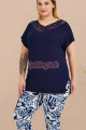 lacivert renk ve desenli lady 10734 kadın büyük beden tayt kapri pijama takımı, 8509990000363, büyük beden kapri pijama takımı, Lady