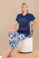 lacivert renk ve desenli pamuklu kadınların tercihi lady 12084 taytlı kapri pijama takımı, 8509990000424, kapri pijama takımları, Lady