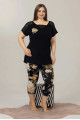 siyah renk ve çiçek desenli lady 10588 kadın büyük beden kapri pijama takımı, ladyy-10588-2x-56653, lady pijama takımı, Lady