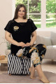 siyah renk ve çiçek desenli lady 10588 kadın büyük beden kapri pijama takımı, ladyy-10588-2x-56653, lady pijama takımı, LADYY-10588-2x-56653