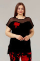 kadın siyah renk ve çiçek desenli lady 10614 büyük beden kapri pijama takımı, ub-ldy-10614-2x, lady pijama takımı, UB-LDY-10614-2x