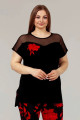 kadın siyah renk ve çiçek desenli lady 10614 büyük beden kapri pijama takımı, ub-ldy-10614-2x, lady pijama takımı, Lady