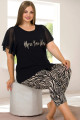 kadın siyah renk ve zebra desenli lady 10633 büyük beden kapri pijama takımı, lady-10633-2xl, lady pijama takımı, LADY-10633-2XL