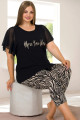 kadın siyah renk ve zebra desenli lady 10633 büyük beden kapri pijama takımı, lady-10633-2xl, lady pijama takımı, Lady
