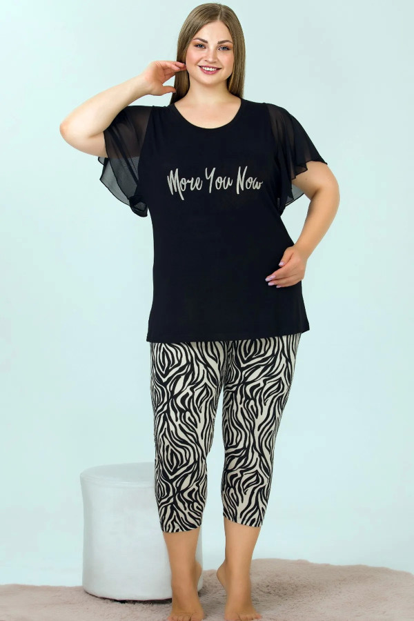 kadın siyah renk ve zebra desenli lady 10633 büyük beden kapri pijama takımı, lady-10633-2xl, lady pijama takımı, Lady
