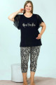 kadın siyah renk ve zebra desenli lady 10633 büyük beden kapri pijama takımı, lady-10633-2xl, lady pijama takımı, Lady