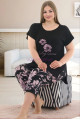 kadın siyah renk ve çiçek desenli lady 10639 büyük beden kapri pijama takımı, eli̇t0010639-2xl, lady pijama takımı, ELİT0010639-2XL