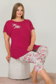 bordo renk ve çiçek desenli lady 10641 büyük beden kapri pijama takımı, eli̇t0010641-2xl, lady pijama takımı, ELİT0010641-2XL