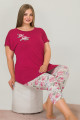 bordo renk ve çiçek desenli lady 10641 büyük beden kapri pijama takımı, eli̇t0010641-2xl, lady pijama takımı, Lady