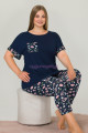 lacivert renk ve çiçek desenli lady 10642 büyük beden kapri pijama takımı, eli̇t0010642-2xl, lady pijama takımı, ELİT0010642-2XL