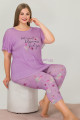 lila renk ve çiçek desenli lady 10643 büyük beden kapri pijama takımı, eli̇t0010643-2xl, lady pijama takımı, ELİT0010643-2XL