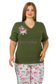 haki yeşil renk ve çiçek desenli lady 10644 büyük beden kapri pijama takımı, eli̇t0016044-2xl, lady pijama takımı, ELİT0016044-2XL