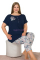 lacivert renk ve çiçek desenli lady 10646 büyük beden kapri pijama takımı, eli̇t0010646-2xl, lady pijama takımı, ELİT0010646-2XL