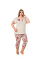 krem renk ve çiçek desenli lady 10648 büyük beden kapri pijama takımı, eli̇t0010648-2xl, lady pijama takımı, Lady