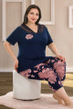 lacivert renk ve çiçek desenli lady 10669 büyük beden kapri pijama takımı, ub-lady-10669-2xl, lady pijama takımı, Lady