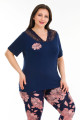 lacivert renk ve çiçek desenli lady 10669 büyük beden kapri pijama takımı, ub-lady-10669-2xl, lady pijama takımı, Lady