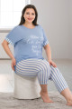 mavi renk ve çizgi desenli lady 10670 büyük beden kapri pijama takımı, ub-lady10670-2xl, lady pijama takımı, Lady