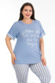 mavi renk ve çizgi desenli lady 10670 büyük beden kapri pijama takımı, ub-lady10670-2xl, lady pijama takımı, UB-LADY10670-2XL
