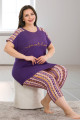mor renk ve çiçek desenli lady 10671 büyük beden kapri pijama takımı, ub-lady10671-2xl, lady pijama takımı, Lady