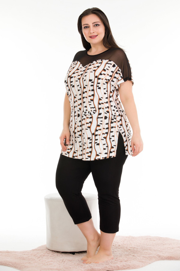 siyah - beyaz renk ve çizgi desenli lady 10675 büyük beden kapri pijama takımı, ub-lady10675-2xl, lady pijama takımı, Lady