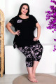 siyah renk ve çiçek desenli lady 10690 büyük beden kapri pijama takımı, lady-10690-2xl, lady pijama takımı, LADY-10690-2XL