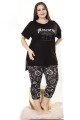 siyah renk ve çiçek desenli lady 10697 kadın büyük beden kapri pijama takımı, lady-10697-2xl, lady pijama takımı, Lady