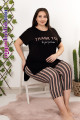 siyah renk ve çizgi desenli lady 10698 büyük beden kapri pijama takımı, lady-10698-2xl, lady pijama takımı, Lady