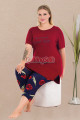 bordo lacivert renk ve çiçek desenli lady 10728  kadın büyük beden kapri pijama takımı, 8509990028022, lady pijama takımı, Lady