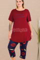bordo lacivert renk ve çiçek desenli lady 10728  kadın büyük beden kapri pijama takımı, 8509990028022, lady pijama takımı, Lady