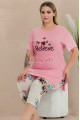 pembe renk ve çiçek desenli lady 10724  kadın büyük beden kapri pijama takımı, 8509990026271, lady pijama takımı, Lady
