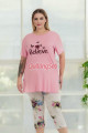 pembe renk ve çiçek desenli lady 10724  kadın büyük beden kapri pijama takımı, 8509990026271, lady pijama takımı, Lady